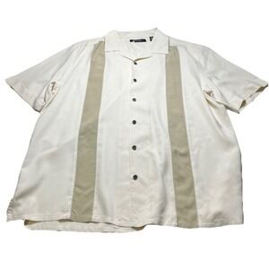 Axis‎ Mens 100% Silk Bowling Shirt XL Cream Beige Retro Cabana Button Up